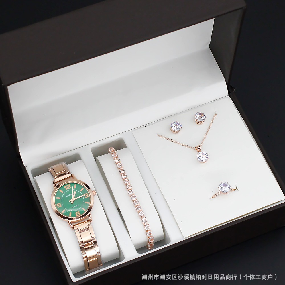 wristwatch wholesale Women's Watch exquisite student quartz watch steel band digital dial wrist watch five pieces suit