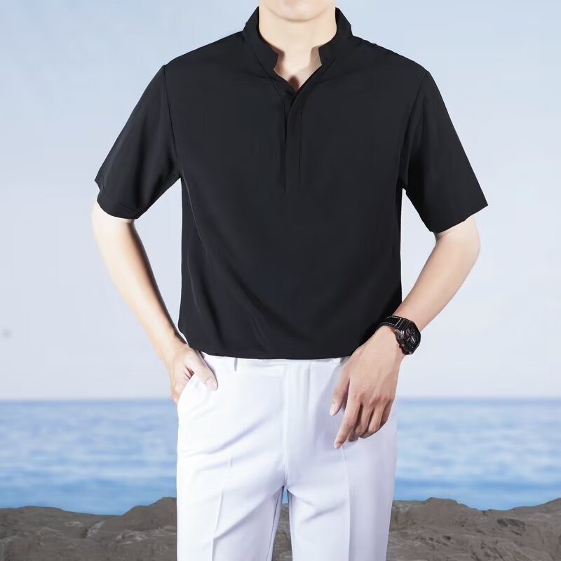 2024 Retro Men's Summer Shirt, Hong Kong Style, Student Loose Fit, Niche Design, Fun New Men's Top for Wearing Outerwear