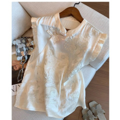 新中式重工刺绣缎面背心衬衣女早秋新款国风气质斜襟盘扣无袖上衣
