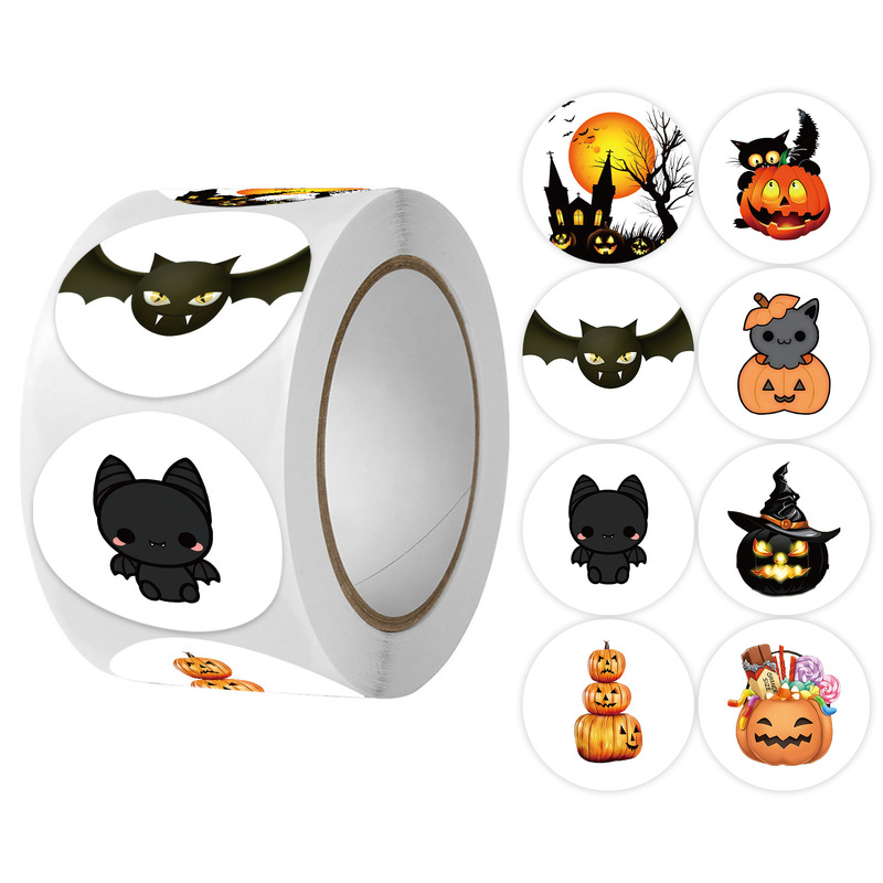 卸売クロスボーダークリスマスハロウィン自己粘着ラウンド 3.8CM1.5 インチラベルステッカー 500 シールステッカー|undefined