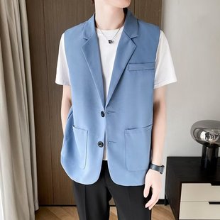 Spring and Summer Handsome Fashionable Vest for Men and Teenagers Korean Fashionable Casual Loose Sleeveless All-match Duffy Handsome Suit