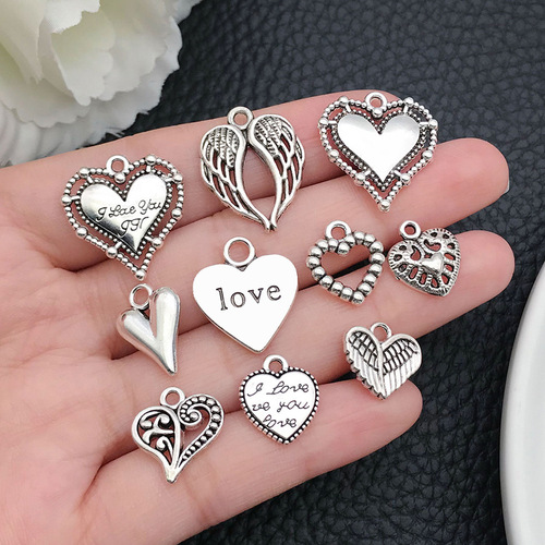 20 DIY Alloy Jewelry Accessories Necklace Solid Heart Ear Drops Hollow Love Pendant Handmade Bracelet Charms
