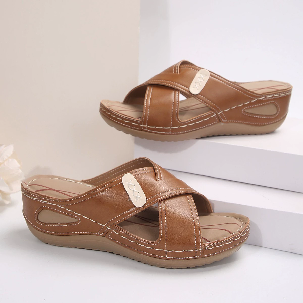 Внешняя торговля большой размер на каблуке сандалии женский 2024 лето новый Amazon широкая полоса повседневная удобная дышащая сандалия