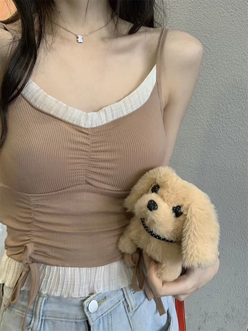 Estilo de ballet coreano chica con almohadilla en el pecho anudada oreja de madera deseo puro sexy chica caliente desgaste interior desgaste exterior camisola mujeres