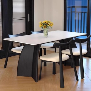 Black French Retro Solid Wood Slate Dining Table Modern Simple Rectangular Slate Home Small Apartment Ash Wood Dining Table