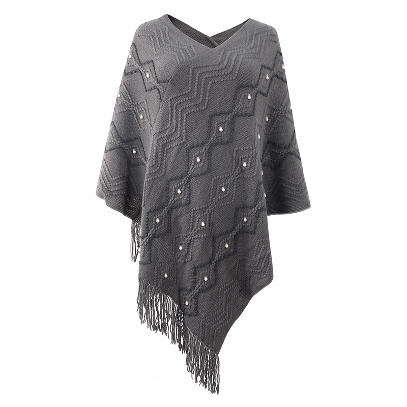 Wavy striped cape fringed shawl coat_voghion.com