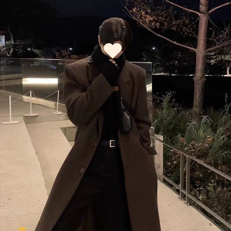 毛呢大衣男冬季新款男士宽松中长款休闲纯色呢子风衣中长款韩版潮