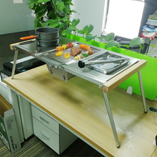 桌子简易家用批发配件户外煮茶不锈钢304榉木餐桌家具套装折叠