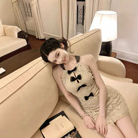 Hotdog 热狗很辣古堡恋人交叉露背无袖连衣裙女高级感裙子