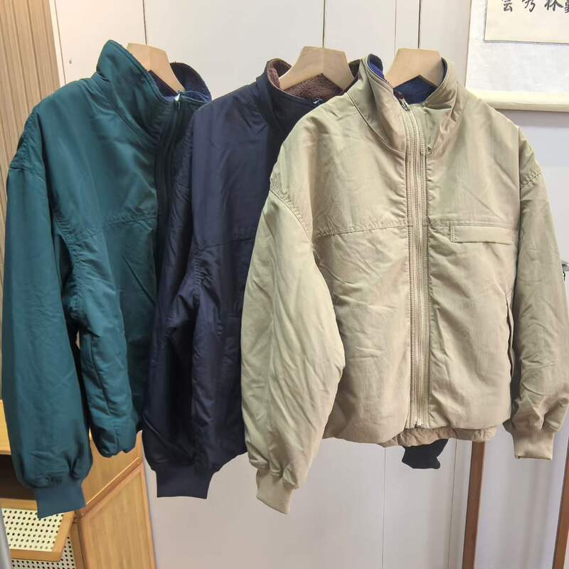 Stand-up collar jacket with fleece lining, women's and men's outerwear jacket, 2026 autumn and winter new model, warm and comfortable 487517