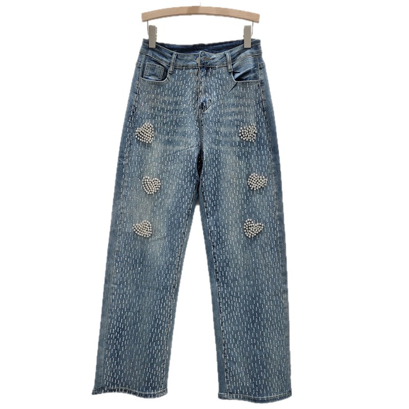 2025 otoño nuevo estilo americano marca de tendencia suelta rectas pantalones vaqueros negros lavados con agua amor caliente perforación pantalones de piernas anchas mujeres image 5