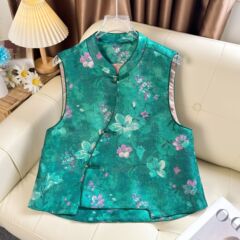 【黛锦香花】新中式国风马甲女斜襟盘扣气质马夹秋装立领无袖外套