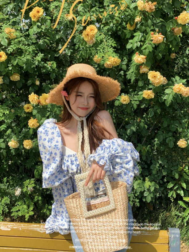 Floral Knot Lantern Sleeve Chiffon Shirt Image 2