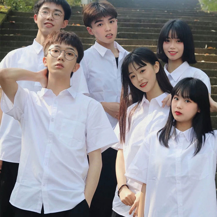 Basic Japanese Style Jk Uniform White Shirt Female High School Student Preppy Style Shirt Group Clothing Short-Sleeved Shirt Female