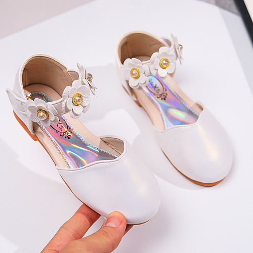  Spring and Autumn New Girls' Shoes Princess Shoes Soft Sole Flower Round Toe Velcro Leather Shoes Fashionable Children's Shoes