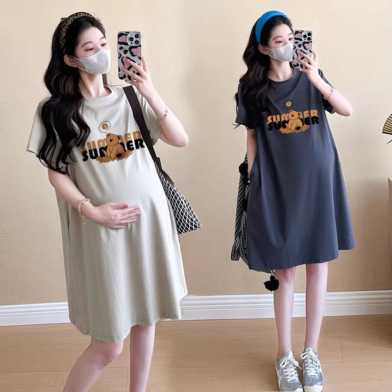 Maternity Wear Summer Dress 2026 New Style Casual Large Size Mid-Length Short-Sleeve Top Belly-Covering T-Shirt Dress