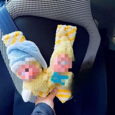for Girls, New 2026 Car Seat belt shoulder pad - yawning-little-one-dazed-starry-boy-yellow-white-striped-safety-harness