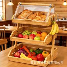木质水果收纳架厨房蔬菜收纳筐碗碟沥水架零食面包收纳箱置物架