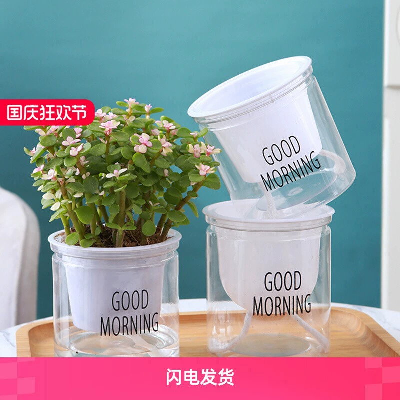 Ленивый цветочный горшок автоматически впитывает зеленую розу без полива круглый прозрачный пластик двухслойный гидропонный резервуар для раннего утра