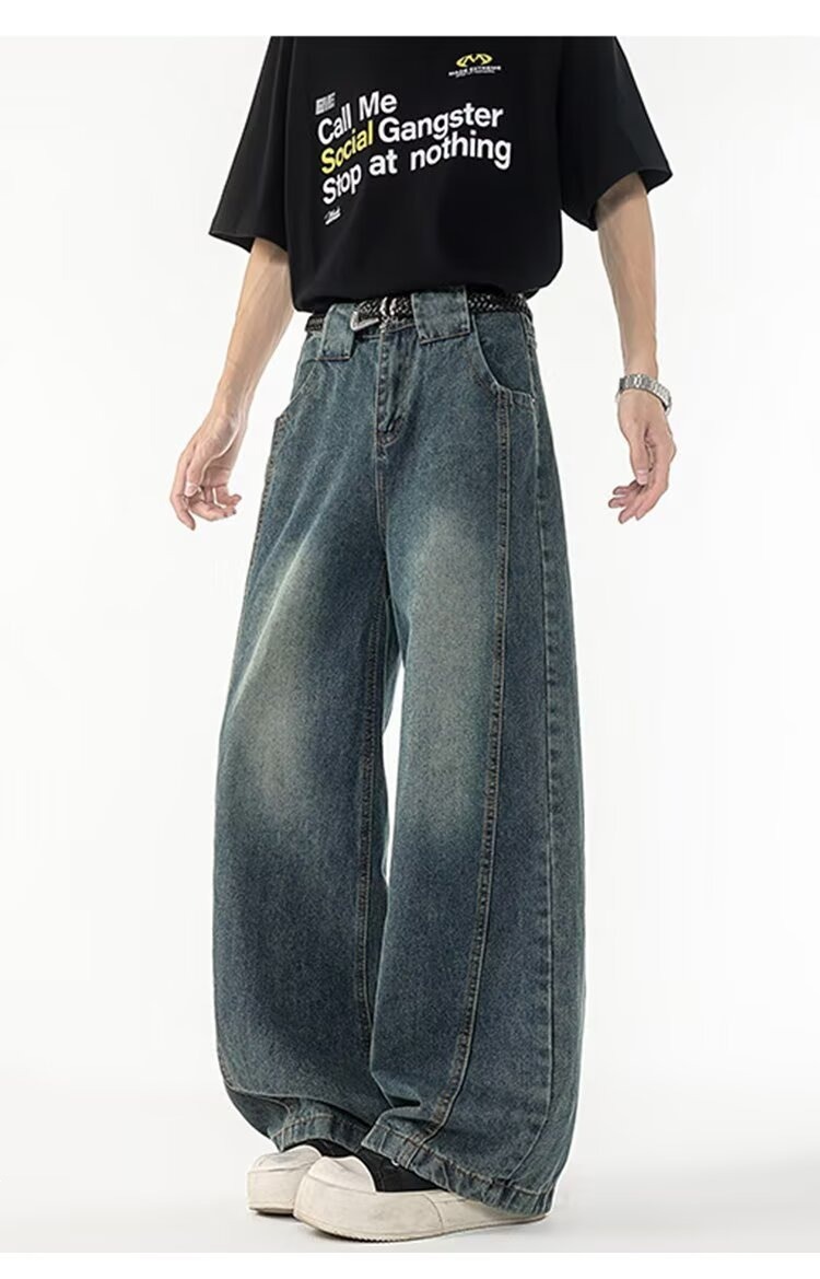 Men's Clothing Men's Curved Blade Jeans Trendy Retro Edgy Style Straight Leg Flared Trousers Clean Fit Spring Summer_viptrois.com