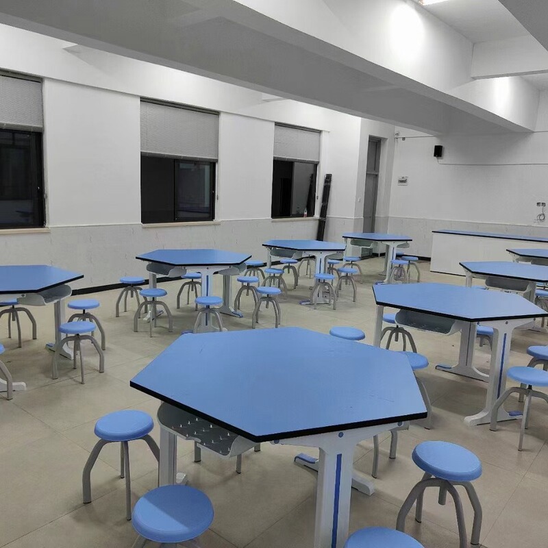 Zhibo New Aluminum-plastic Six-side Table School Multifunctional Classroom Tables and Chairs Science Classroom Laboratory Table Maker Hexagon Table