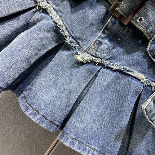 Retro Light Blue Sweet and Spicy Pleated Denim Skirt for Summer 2025, Small Figure Slimming Half-Body Skirt