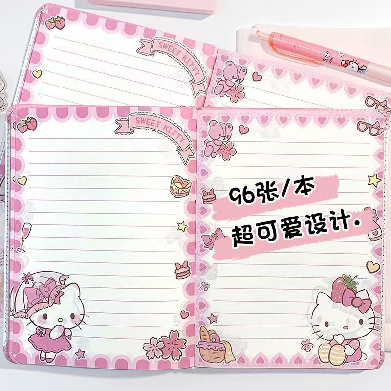 可爱卡通A5三丽鸥横线彩页笔记本高颜值皮质日记本记事本kitty猫|undefined
