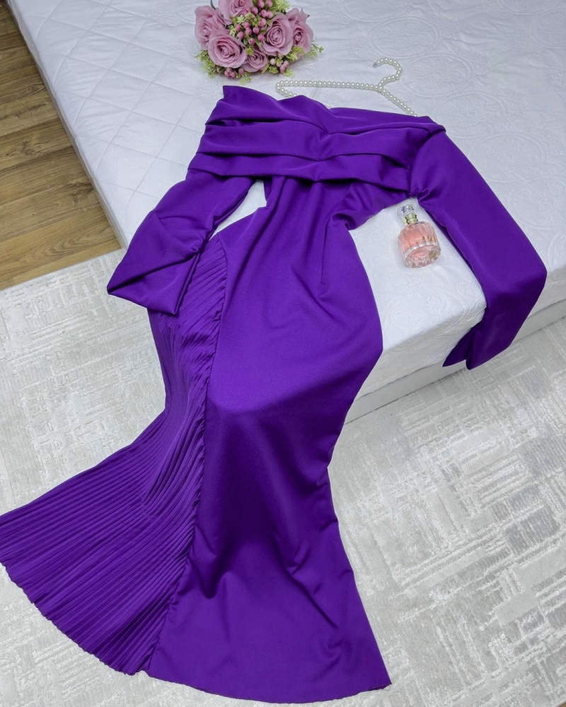 Fall Winter Women Clothing Middle East Sexy off the Shoulder Pleated Evening Dress