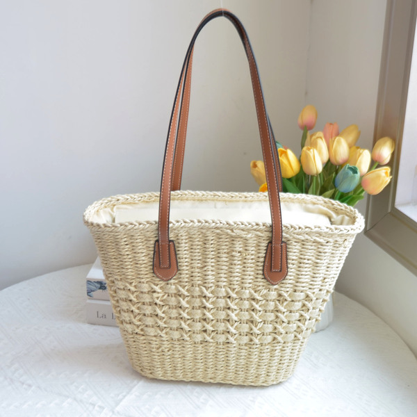 Woven straw brand one-shoulder bag