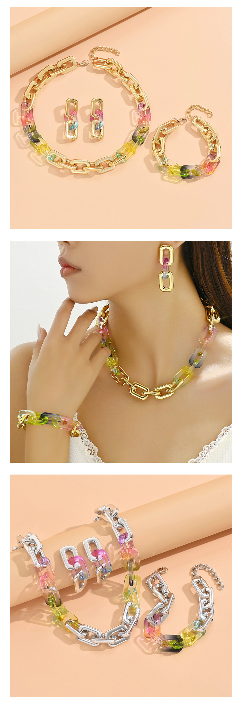 64g Weight Jewelry Set Classification Jewelry Set Quantity Simple Style Classic Style Color Block Arylic Plating Women's Jewelry Set