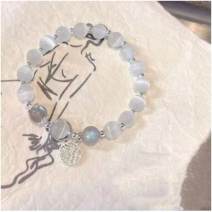 S065 - Pulsera de la fortuna gris ojo de gato de imitación#tamaño 523