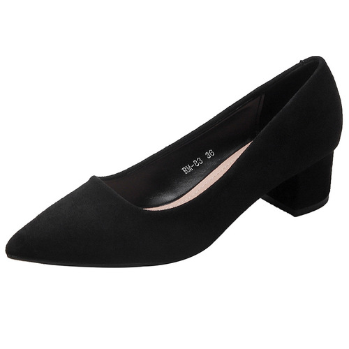 Civil servant interview black high-heeled shoes for women with pointed toes and long-term standing at work, thick-heeled suede etiquette shoes for work