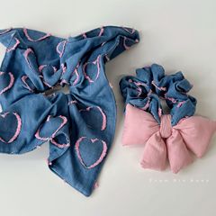 韩系蓝粉蝴蝶结牛仔大肠发圈小众少女甜美扎头发低马尾方巾发绳