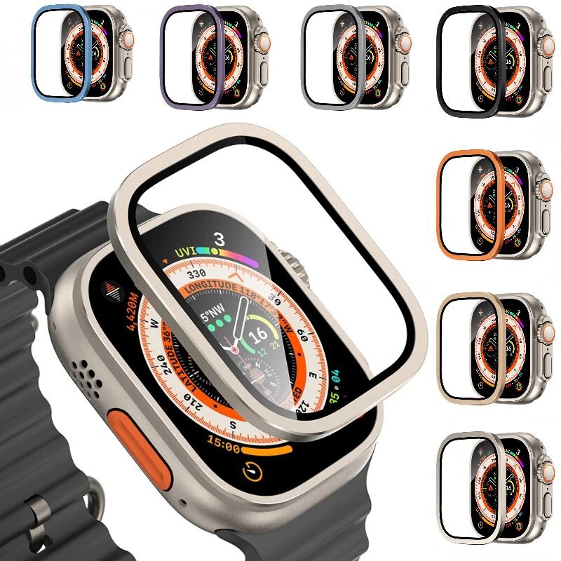 适用苹果手表膜铝合金保护膜apple watch9/8ultra2金属边框钢化膜