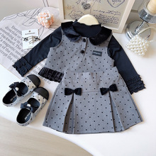 2025女童小香风春秋季新款女宝波点娃娃领花边背心裙裤两件套