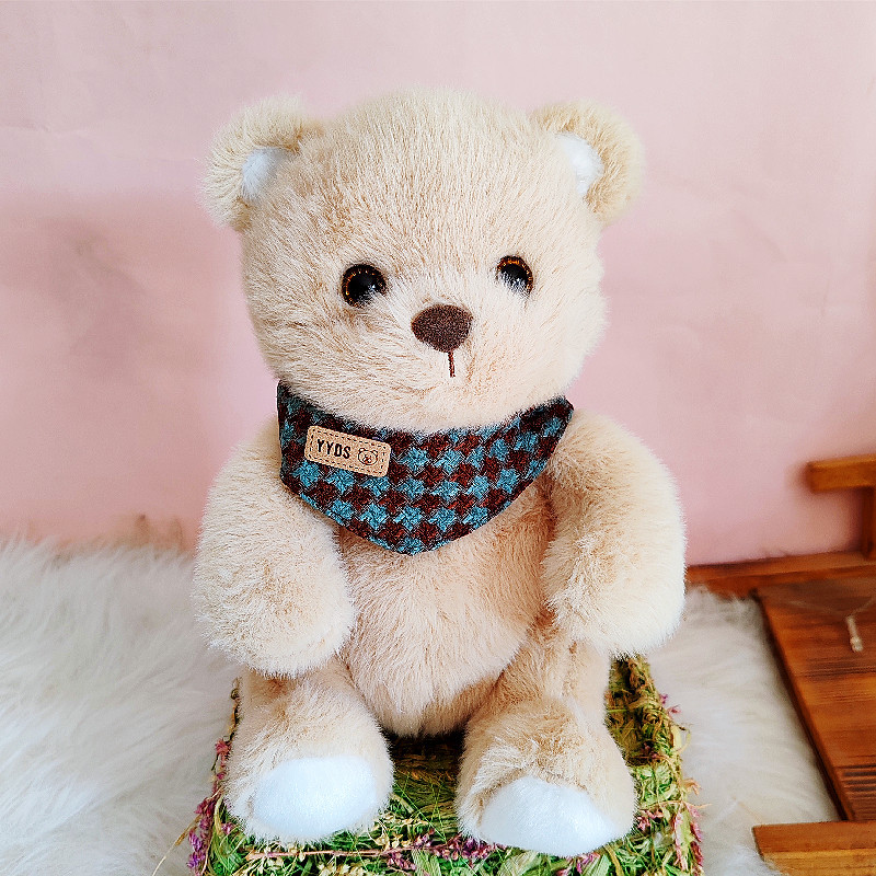 Linda muñeca de oso de babero, juguete de peluche, almohada de confort, máquina de agarre, muñeca de trapo, muñeca de oso de peluche, regalo de cumpleaños para mujer