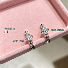 双生鸢尾直针耳圈耳扣女滴油闪钻高级感帕绿双面耳扣耳环耳饰批发