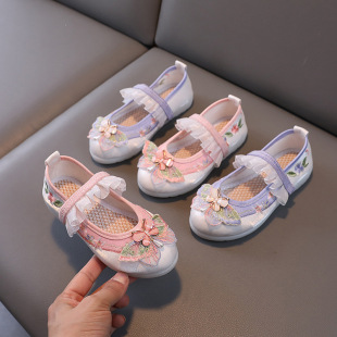Girls' Hanfu Shoes Antique New Chinese Jade Butterfly Children's Horse-faced Skirt Shoes Baby Handmade Ethnic Shoes Embroidered Shoes