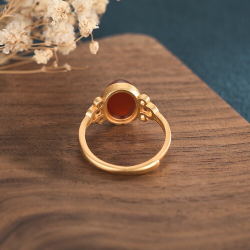 New creative design ancient gold inlaid red agate ring temperament versatile ladies open ring wholesale