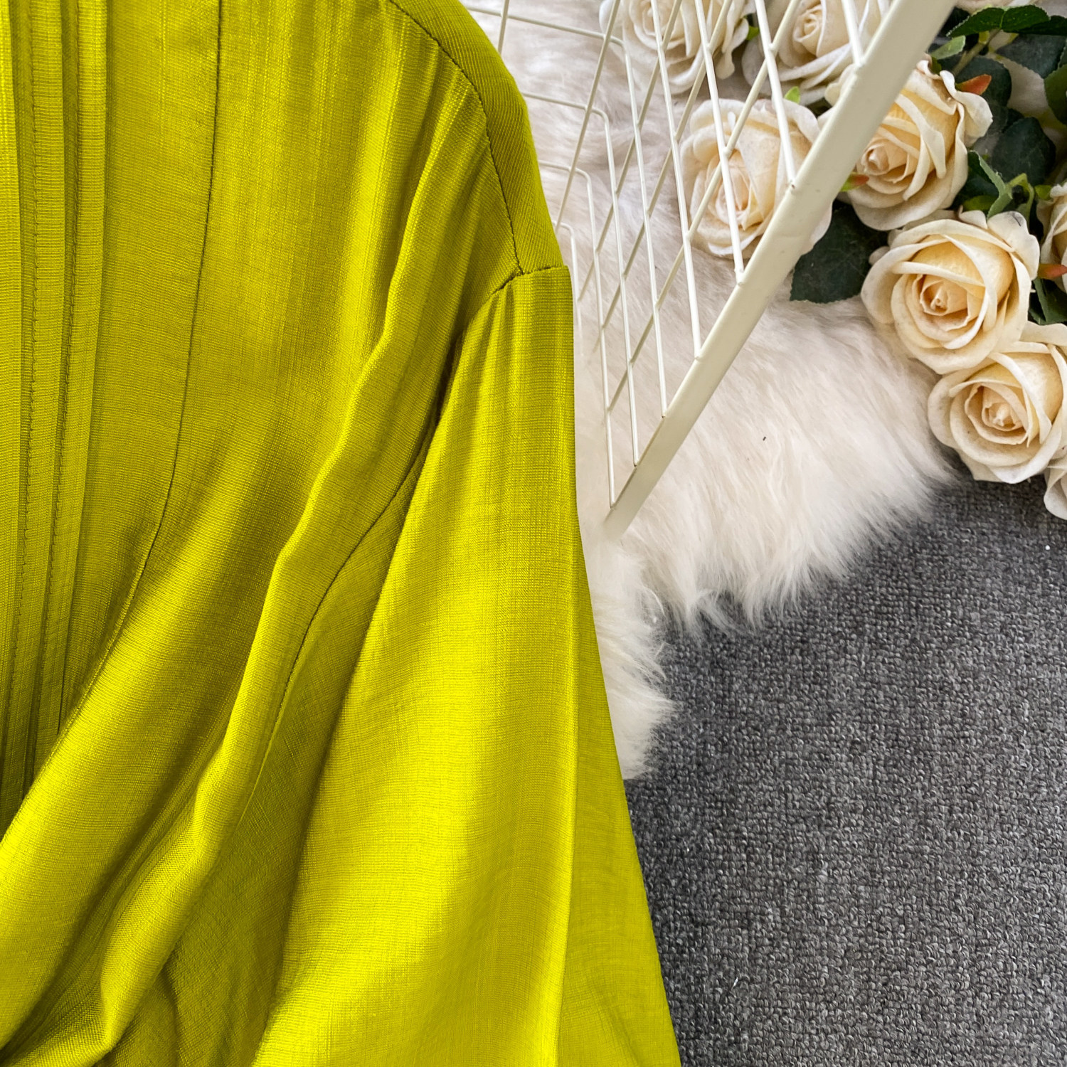 Elegant Pleated Round Neck Dress For Women Commuter Style Three Quarter Sleeve Slimming A-Line Long Skirt Casual Summer_ecoleips.com