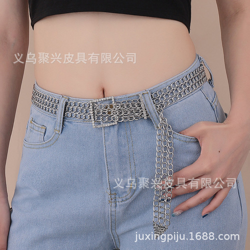 Diamond-embellished metal belt with square buckle, European and American fashion women's accessory for jeans