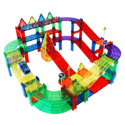 Weiaibei track magnetic piece puzzle color window building blocks children's ever-changing magnetic transportation electric car building play