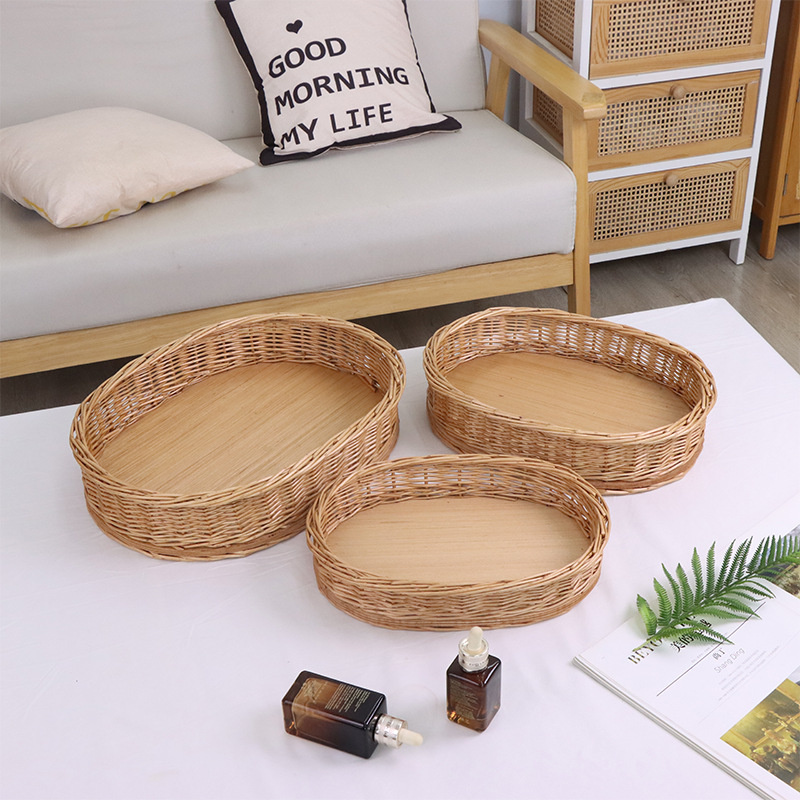 [Nuevo producto] Aperitivos de mimbre hechos a mano, pan tejido en la sala de estar, bollos al vapor, cestas de frutas, bandejas de frutas de almacenamiento de ratán, hogar