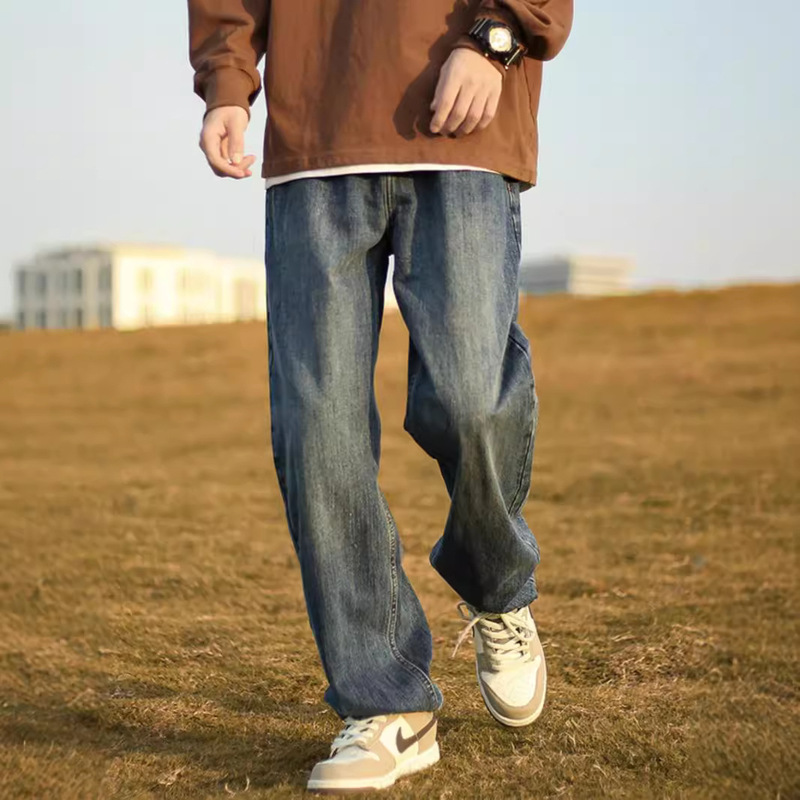 Nasa Retro Washed Jeans Men's Spring and Autum 2025 American High Street Loose Wide Leg Straight Pants Pants