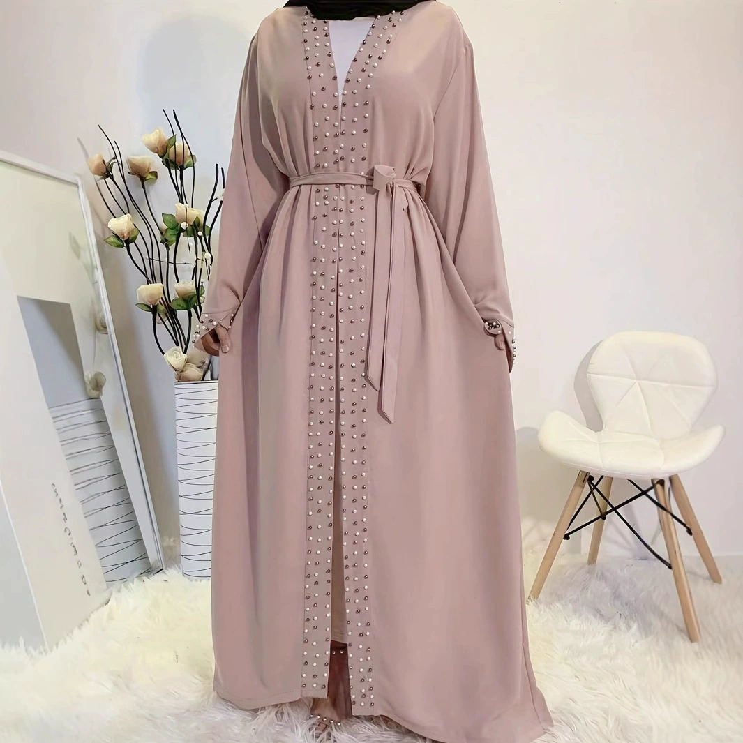 Мусульманская модная куртка, Ближний Восток, трансграничная внешняя торговля, Дубай, халат с поясом из бисера, женская новая верхняя одежда