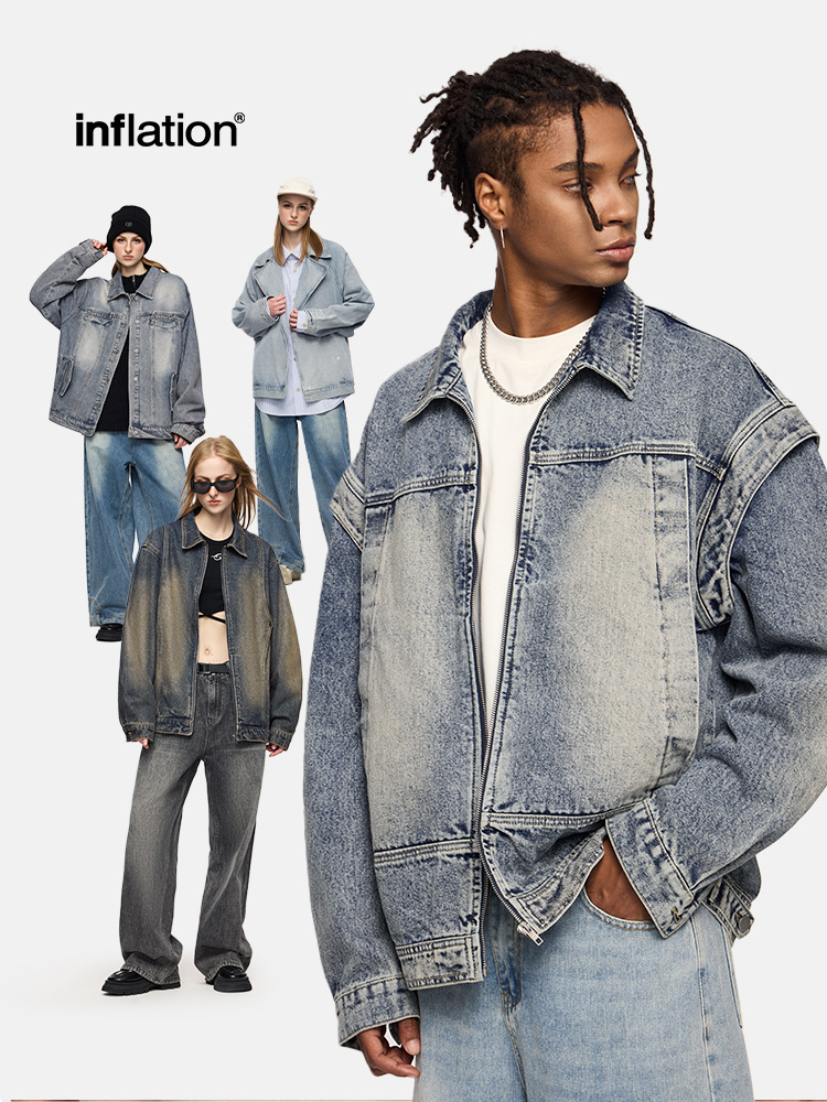 捷展男装 | アメリカのレトロな水洗いデニムジャケット2025春秋コートアメリカの街頭で古い上着を作る