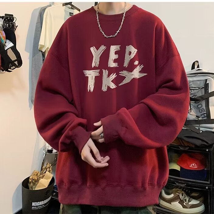 wine red Round Neck Sweater for Boys Spring and Autumn Inner Base Shirt Autumn Fashion Brand Long Sleeve Pullover Top Jacket for Men wine red Round Neck Sweater for Boys Spring and Autumn Inner Base Shirt Autumn Fashion Brand Long Sleeve Pullover Top Jacket for Men