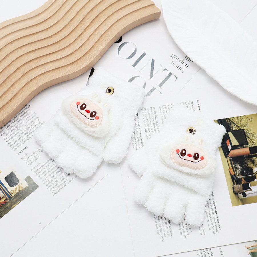 Guantes de invierno de medio dedo para niños niños niños niños niñas estudiantes lindos guantes de peluche de dibujos animados