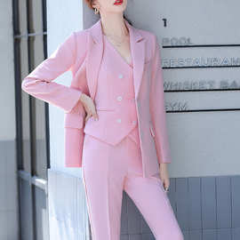 时尚炸街西装套装女韩版职业装气质女神范ins粉色小西服搭配马甲