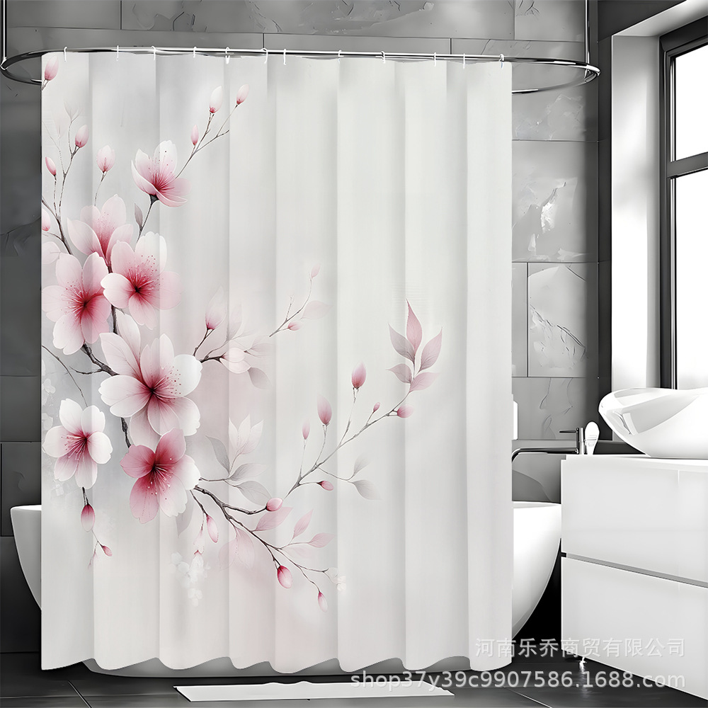 Amazon suministra cuatro cortinas de baño con patrón de flor de melocotón, cortinas de aislamiento a prueba de humedad y moho, sin perforación.